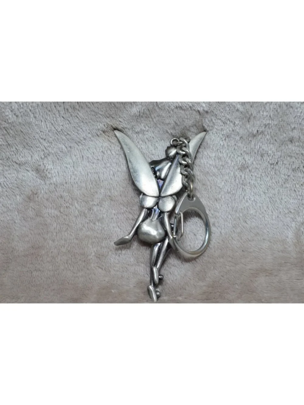Disney Tinker Bell Pewter Keychain Sassy Fairy Metal Key Ring Bag Charm Retro - Picture 2 of 5